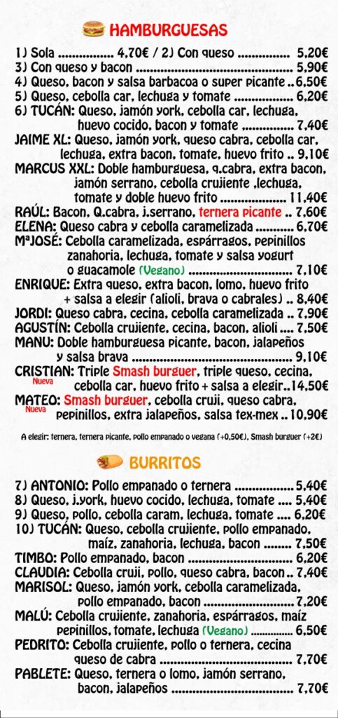 tucan Hamburgueseria carta 1