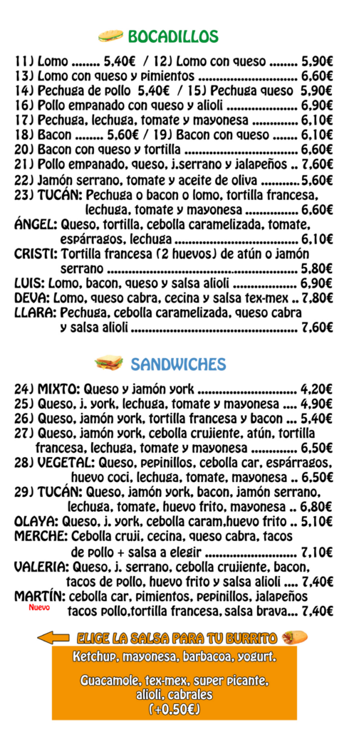Nueva Carta 2026 Tucán Hamburguesería Unquera