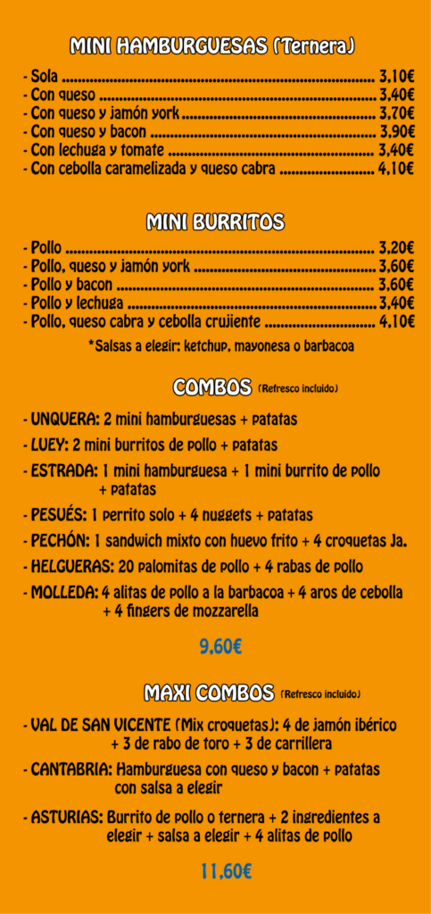 Nueva Carta 2026 Tucán Hamburguesería Unquera